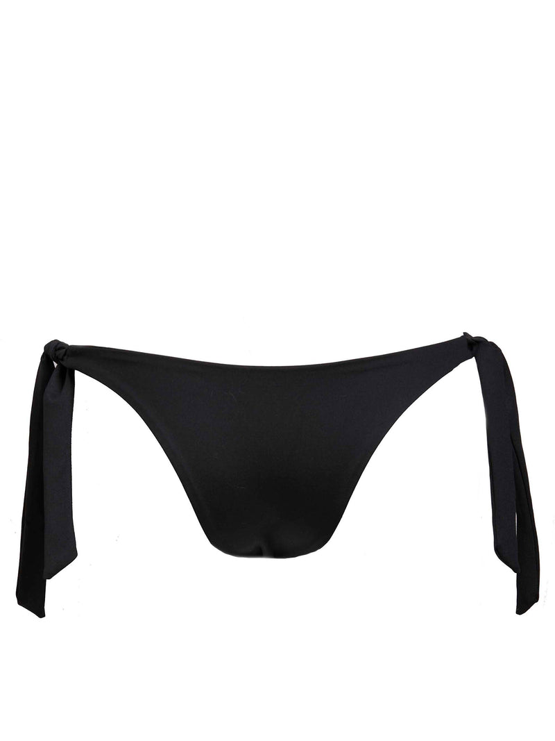 LVHR Colette Bikini Bottom in black. Compressive, soft nylon swim fabric. Adjustable ties and Brazilian back coverage. Black