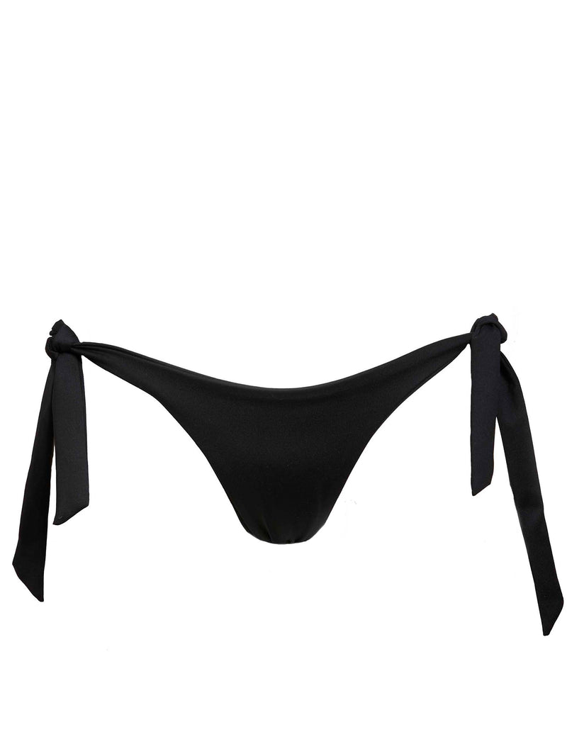 LVHR Colette Bikini Bottom in black. Compressive, soft nylon swim fabric. Adjustable ties and Brazilian back coverage. Front